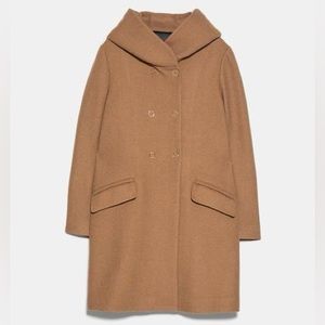 Wraparound Zara collar coat, camel color, size M